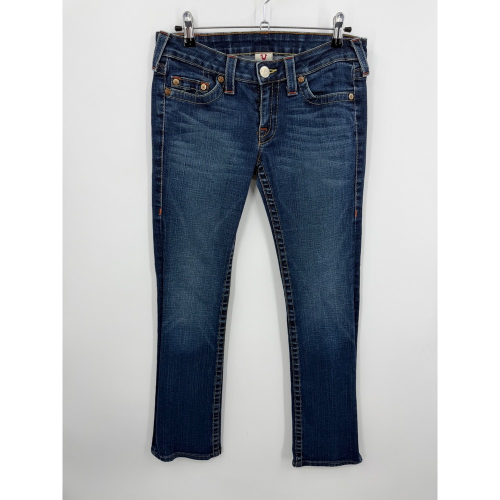 True Religion Johnny Straight Leg Jeans Womens 29 Blue Contrast Stitch Y2K USA